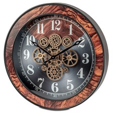 Wanduhr antik 59 cm Zahnrad Bewegung Wurzelholz-Dekor 676023 formano Deko