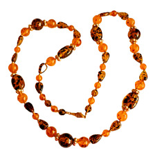 klasse Kette 77 cm ModeSchmuck Bernstein Imitat mit Inlay gold NEU + TOP