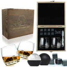 Schaukel Whiskey Gläser 8 x Whiskysteine, Geschenkbox & Eiszange Bar Set