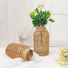 Handgewebte Rattan Vase Glas
