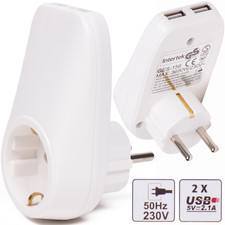 Steckdose Zwischenstecker Ladegerät mit 2x USB-Anschluss max. 2100mA weiß