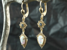 585 Gold Ohrringe mit Aquamarin und Opalen 38 mm Länge 1 Paar mit Brisur