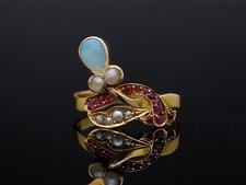 Antiker Ring Rubin Opal Natur Perlen 750 Gold 18 Karat Deta Schmuck Top Preis