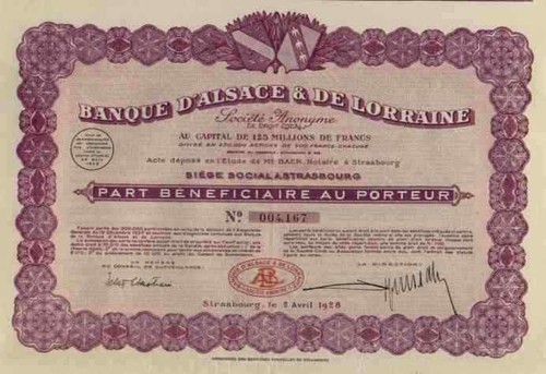 Banque alsace lorraine - d'alsace, de