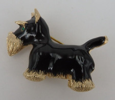 Neugablonz: Brosche Scotch Terrier Emaille + Swarovski Elements um 1960 (36693)