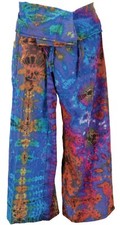 Batik Thai Fischerhose aus Baumwolle, Wickelhose, Yogahose - blau/bunt