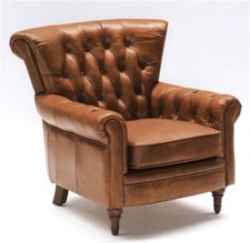 Vintage Chesterfield Ledersessel Braun Leder Ohrensessel Club Sessel Echtleder