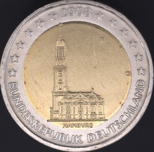 2 Euro 2008 Sondermünze Deutschland, Hamburger Michel,  "F",  Fehlprägung!, rar