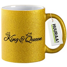 Glitzer-Kaffeetasse King & Queen Krone Geschenkidee Souvenir Präsent Wichtelgesc