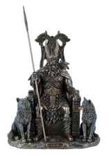 Figur Skulptur Odin Valhall Walhalla Thron Wolf Wölfe Raben Hugin Munin Gottheit