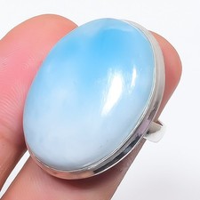 Karibik Larimar ovale Form Edelstein verstellbar Ring Handarbeit Schmuck FR 1929