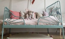 IKEA MINNEN Bettgest Mit Federholzrahmen ausziehbar Türkis & Ömnsit Matratze 
