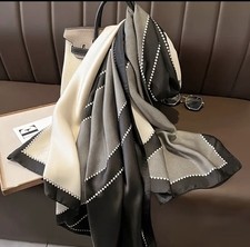 Halstuch Seide Seidentuch Silk Schal Tuch Umschlagtuch Sommer Schwarz-weiß Damen