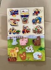 Steckpuzzle Steckspiel Figur Bauernhof Holzpuzzle Fahrzeuge Kinderpuzzle