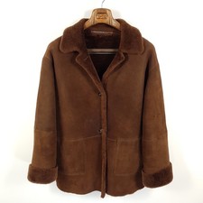 René Lezard Lammfellmantel Damen Gr. 40 Braun Leder Wintermantel Mantel