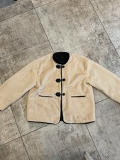 Dufflecoat Felljacke Gr  L Beige Creme Lederapplikation Shearling Teddyjacke