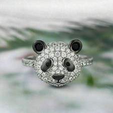 Tier Panda Ring Diamant Cluster Heren Ring Damen Ring Weißgold-Finish gr 52-62