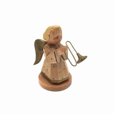 Holz Figur Engel mit Wald Horn
