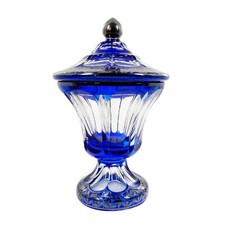 Keksdose aus farblosem Kristallglas mit Feinsilber-Dekor, Josephinenhütte um 192