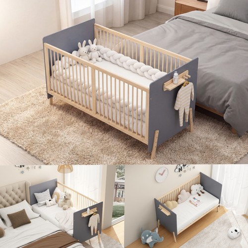 Massivholz babybett blaugrau - massivholz,