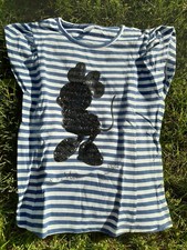 Mädchen Ringelshirt blau 💙 weiß Disney Minnie Mouse Gr 146 152 Pailletten neuw 