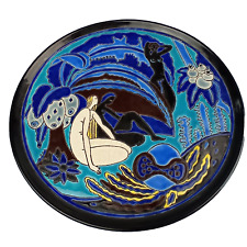 EINZIGARTIGER SELTNER KÜNSTLER WANDTELLER VON LONGWY KERAMIK ATELIER PRIMAVERA