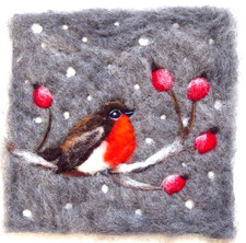 ♥WOLLBILD ROTKEHLCHEN