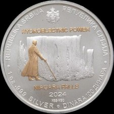 100 Dinar Serbien Nikola Tesla Niagara Falls 1 oz Silber 2024 Gildet