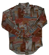 Happy Life Herren Hemd Gr.M Kw.39/40 Rot Braun Blau Abstrakt Muster Vintage 80er