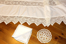 3x Bistrogardine Scheibengardine Häkelbordüre Landhaus Handarbeit Spitze