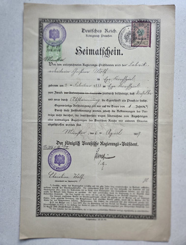 Deutsches reich heimatschein - deutsches,