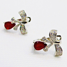 Tropfen Rubin Cubic Zirkonia Ohrringe SCHLEIFE 925 Silber 585 Weißgold vergoldet