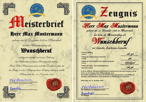 Meisterbrief prüfungszeugnis - meisterbrief,