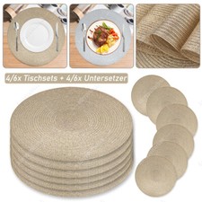 12er Set Tischsets Untersetzer Abwaschbar Rund Geflochten Platzset Platzdeckchen