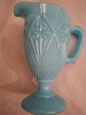 Kännchen Türkis Preßglas Art Deco DAVIDSON 8x12,5 cm aus NACHLASS