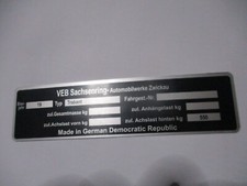 Typenschild ID-Plate Schild IFA VEB Sachsenring trabant 601 bj