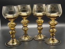 ⚜️ 4 x Trompetenglas Wein Römer olivgrün mit Beeren Noppen Um 1880  ⚜️