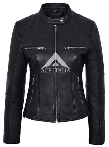 Damen lederjacke schwarz mode - ,