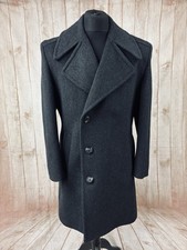 Vintage Zweireiher Militär Marine Mantel Maculette Herren 40” 42” Wolle Grau