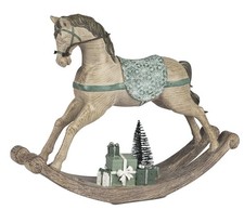 große Dekofigur Schaukelpferd L. 35cm creme grün aus Kunststein Formano W25