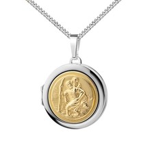 Christophorus-Bilder-Medaillon 925 Silber Bicolor mit Kette oder ohne Kette