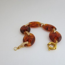 Armband 21cm Vintage Modeschmuck Antik-Look Gold-Braun Kunststoff Handarbeit