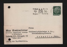 LEIPZIG, Postkarte 1936, Max Kretzschmar Etiketten Siegelmarken Anhänger