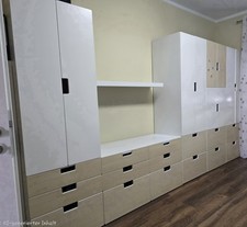 STUVA Kinderzimmerschrank Set 12 Teilig  Weiß und ausziehenbares FLEXA  Bett