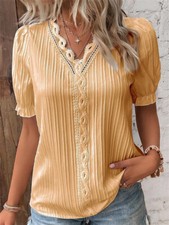 Damen V-Neck Kurzarm Blumen