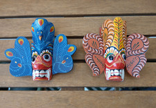 2x Wandmaske Bali Indonesien Figur Holz geschnitzt 70er Vintage Handarbeit