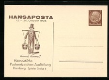 AK Hamburg, Hanseatische Postwertzeichen-Ausstellung, Hansaposta 1935, Hummel,  