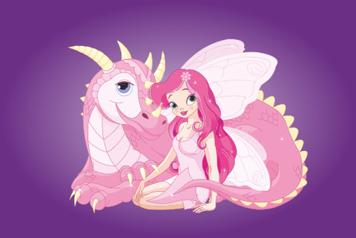 Aufkleber fee mit drachen - fee,