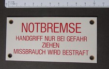 Altes DB-Schild Resopalplatte „NOTBREMSE“ Deutsche Bundesbahn, 1970er Jahre