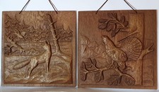 2 Holzbilder 3D Holzschnitzerei Wandkunst Relief: Auerhahn & Fuchs, helm kunst